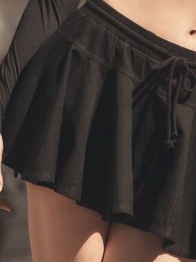 Daily Practice by Anthropologie Courtside Mini Skirt Black Pull-on Sz L NWT NEW